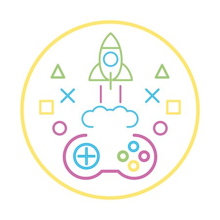 video game control with rocket launcher neon style icon vector illustration designのイラスト素材