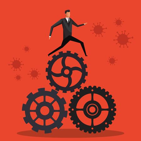 businessman wearing medical mask with gears vector illustration designのイラスト素材