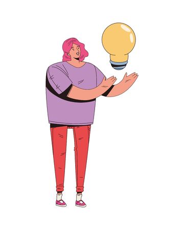 young woman female with bulb light vector illustration designのイラスト素材