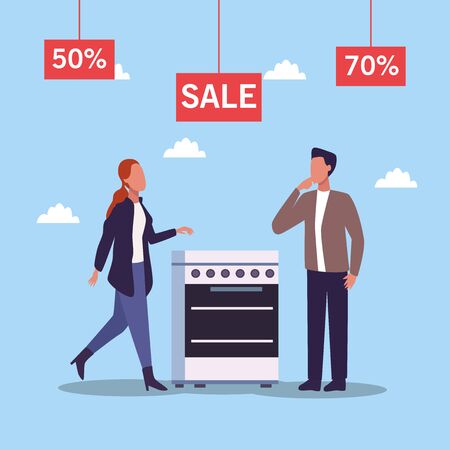 young couple shopping oven activity characters vector illustration designのイラスト素材