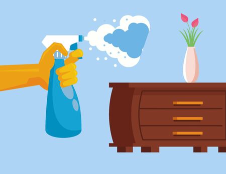 hand with splash spray bottle disinfectant icon vector illustration designのイラスト素材