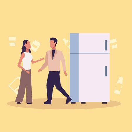 young couple shopping fridge activity characters vector illustration designのイラスト素材