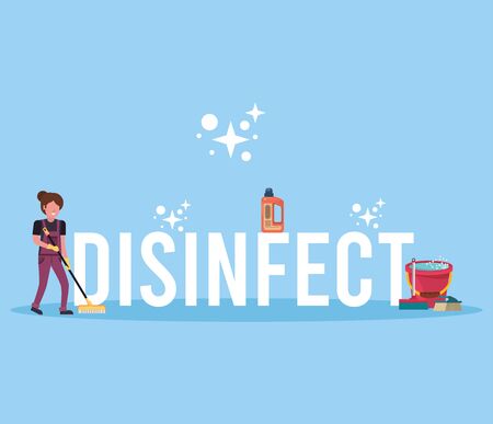 woman working with housekeeping tools disinfect your house vector illustration designのイラスト素材