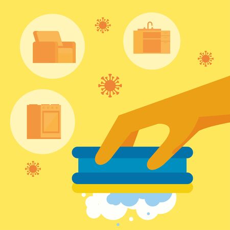 hand with rubber glove and sponge housekeeping accessory vector illustration designのイラスト素材