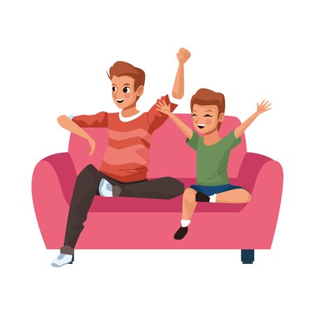 father with son in sofa avatars characters vector illustration designのイラスト素材