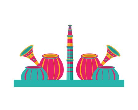 indian tower temple structure and lamps decoration vector illustration designのイラスト素材