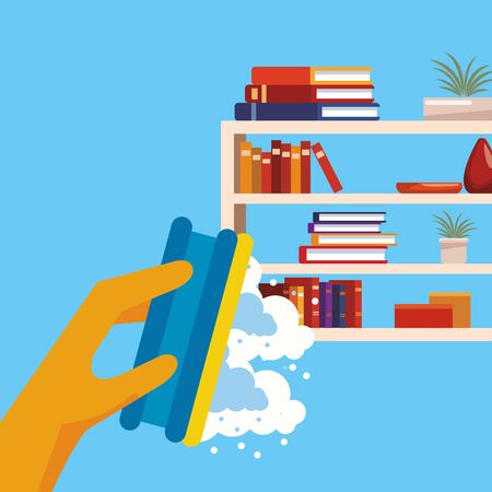 hand with rubber glove and sponge housekeeping accessory vector illustration designのイラスト素材