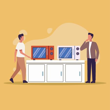 young men shopping appliances activity characters vector illustration designのイラスト素材