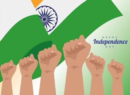 india happy independence day celebration card with hands up people vector illustration designのイラスト素材