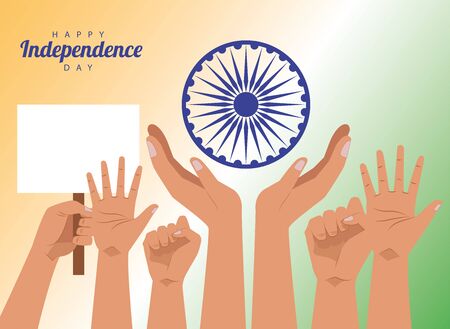 india happy independence day celebration card with hands up people vector illustration designのイラスト素材