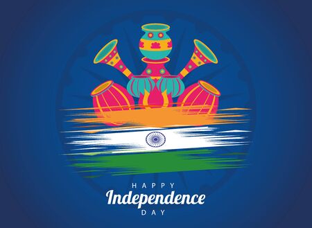 india happy independence day celebration card with flag decoration vector illustration designのイラスト素材