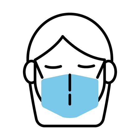 woman using face mask line half color style icon vector illustration designのイラスト素材
