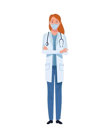 female doctor wearing medical mask with stethoscope vector illustration designのイラスト素材