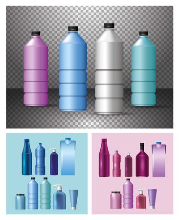 set of materials and styles bottles products vector illustration designのイラスト素材