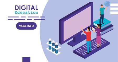 education on line technology with desktop vector illustration designのイラスト素材