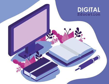 education on line technology with desktop vector illustration designのイラスト素材