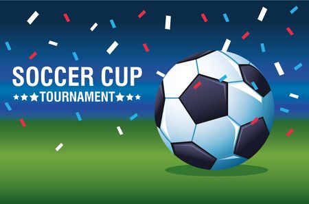 soccer cup tournament poster with balloon and confetti vector illustration designのイラスト素材