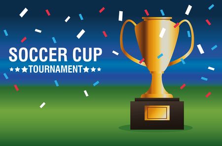 soccer cup tournament poster with trophy in camp vector illustration designのイラスト素材