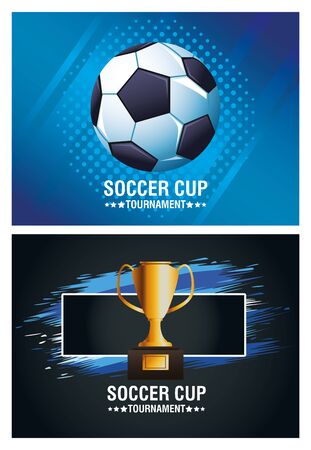 soccer cup tournament poster with balloon and trophy vector illustration designのイラスト素材