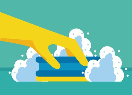 disinfect and clean activity with hand using spongue vector illustration designのイラスト素材