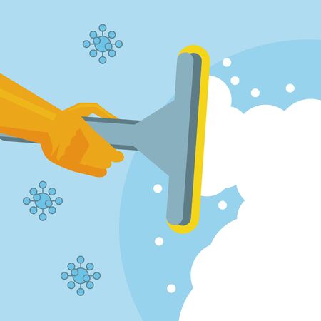 disinfect and clean activity with cleaning glass squeegee vector illustration designのイラスト素材