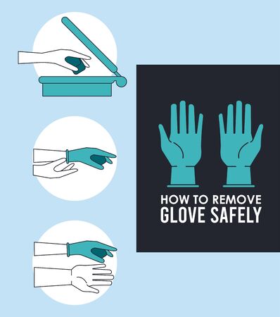 how to remove glove safely infographic vector illustration designのイラスト素材