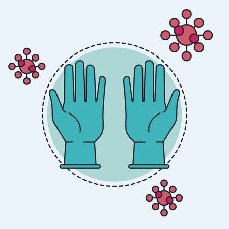 gloves rubber medical accessory with covid19 particles vector illustration designのイラスト素材