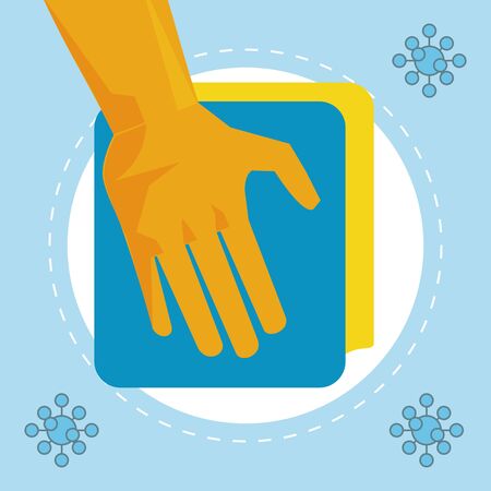 disinfect and clean activity with hand using cleaner cloths vector illustration designのイラスト素材