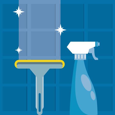 disinfect and clean activity with splash bottle and glass squeegee cleaner vector illustration designのイラスト素材