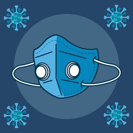 medical mask respiratory accessory with covid19 particles vector illustration designのイラスト素材
