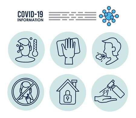 covid19 set of educational infographics icons vector illustration designのイラスト素材