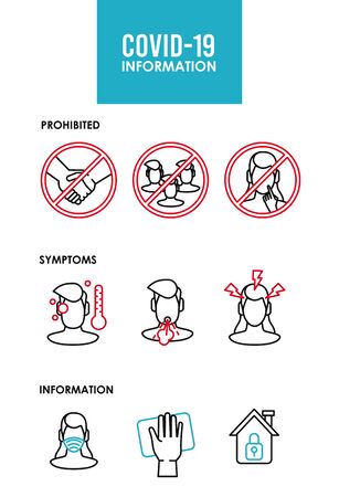 covid19 set of educational infographics icons vector illustration designのイラスト素材