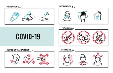 covid19 set of educational infographics icons vector illustration designのイラスト素材