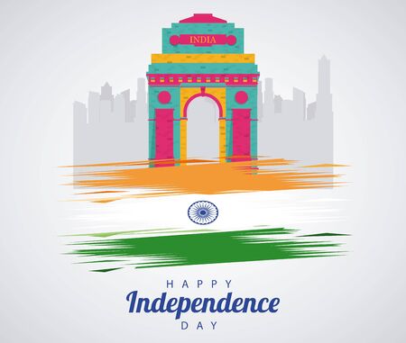 india independence day celebration with mosque arch and flag vector illustration designのイラスト素材
