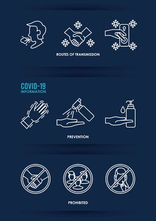 covid19 set of educational infographics icons vector illustration designのイラスト素材