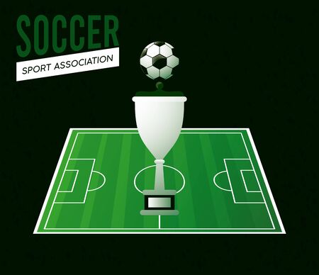soccer league sport poster with balloon and trophy cup vector illustration designのイラスト素材