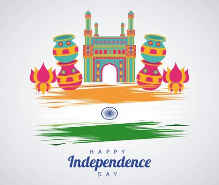 india independence day celebration with mosque temple and flag vector illustration designのイラスト素材