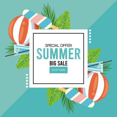 summer holidays sale poster with square frame vector illustration designのイラスト素材