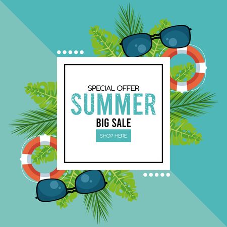 summer holidays sale poster with square frame vector illustration designのイラスト素材