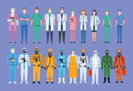 group of medical staff healthcare workers characters vector illustration designのイラスト素材