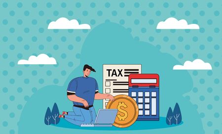 young man with tax day pay vector illustration designのイラスト素材