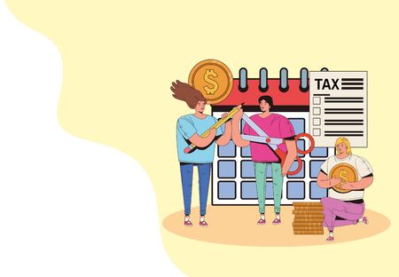 group of people with tax day pay vector illustration designのイラスト素材