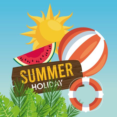 summer holiday label with beach balloon vector illustration designのイラスト素材