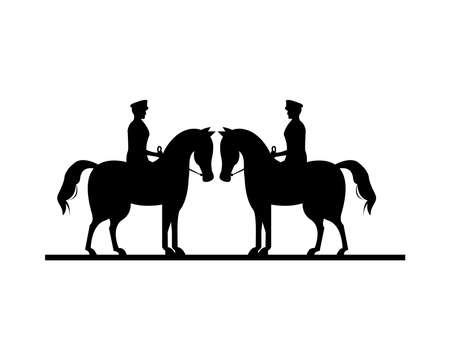 military soldiers in horses silhouettes isolated icons vector illustration designのイラスト素材