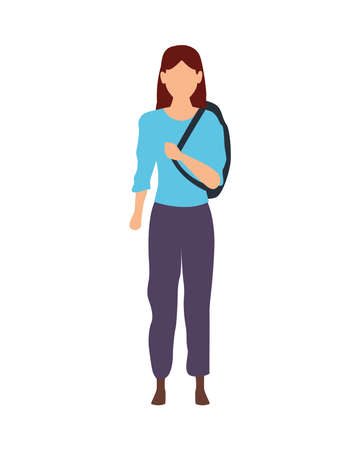 young woman casual with schoolbag avatar character vector illustration designのイラスト素材