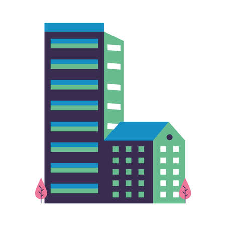 buildings constructions with trees city scene vector illustration designのイラスト素材