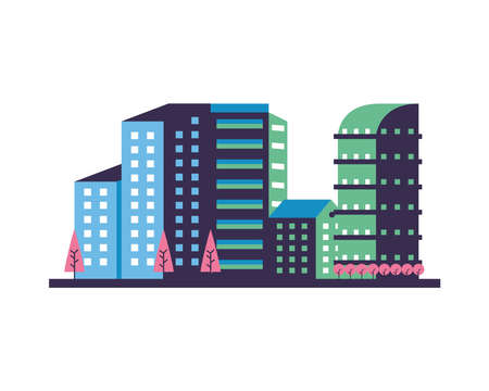 buildings constructions with trees city scene vector illustration designのイラスト素材