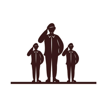 military soldiers silhouettes isolated icons vector illustration designのイラスト素材