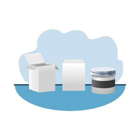 pot and boxes products branding isolated icons vector illustration designのイラスト素材