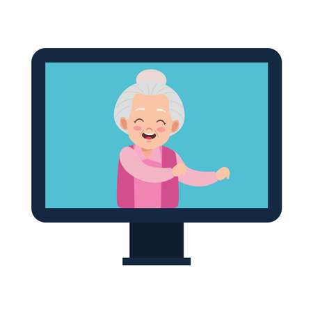 cute happy grandmother in desktop avatar character vector illustration designのイラスト素材